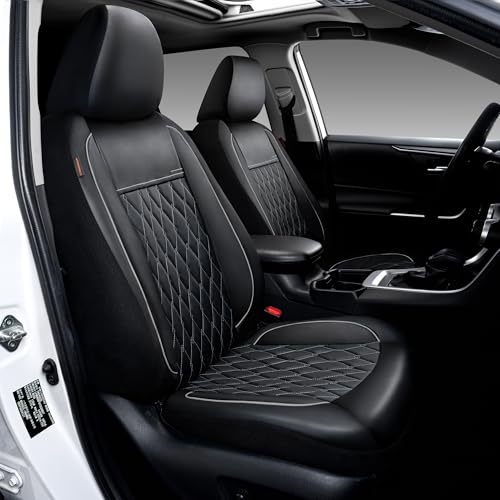 CAROMOP Faux Leather Car Seat Covers 2 Front Set,Luxury and Comfortable Seat Covers for Cars, Airbag Compatible Car Interior Covers, Universal Fit for Suvs,Vans,Trucks(Black/Grey) - Image 2