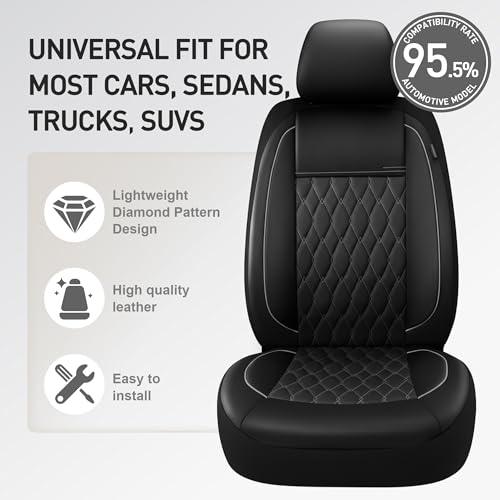 CAROMOP Faux Leather Car Seat Covers 2 Front Set,Luxury and Comfortable Seat Covers for Cars, Airbag Compatible Car Interior Covers, Universal Fit for Suvs,Vans,Trucks(Black/Grey) - Image 5