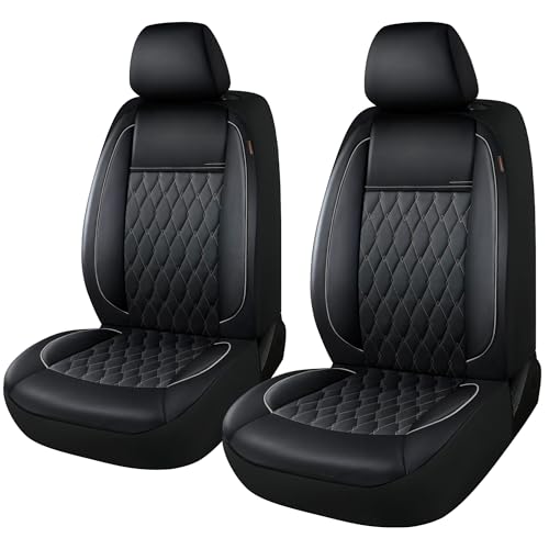 CAROMOP Faux Leather Car Seat Covers 2 Front Set,Luxury and Comfortable Seat Covers for Cars, Airbag Compatible Car Interior Covers, Universal Fit for Suvs,Vans,Trucks(Black/Grey) - Image 1