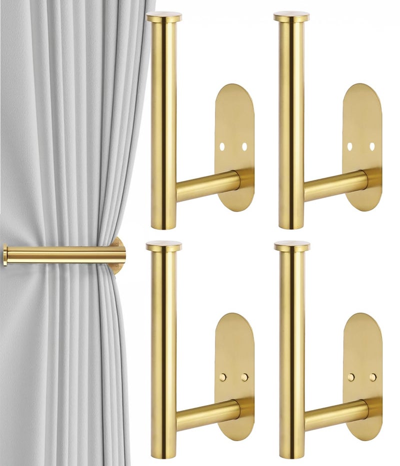 Hoousuper 4pcs Curtain Holdbacks Screwin Curtain Tiebacks Curtain Tie Backs Curtain Holders for Wall Mounted Curtain Pull Backs for Drapes Curtain Side Holders Hooks 304 Stainless Steels Gold - Image 2