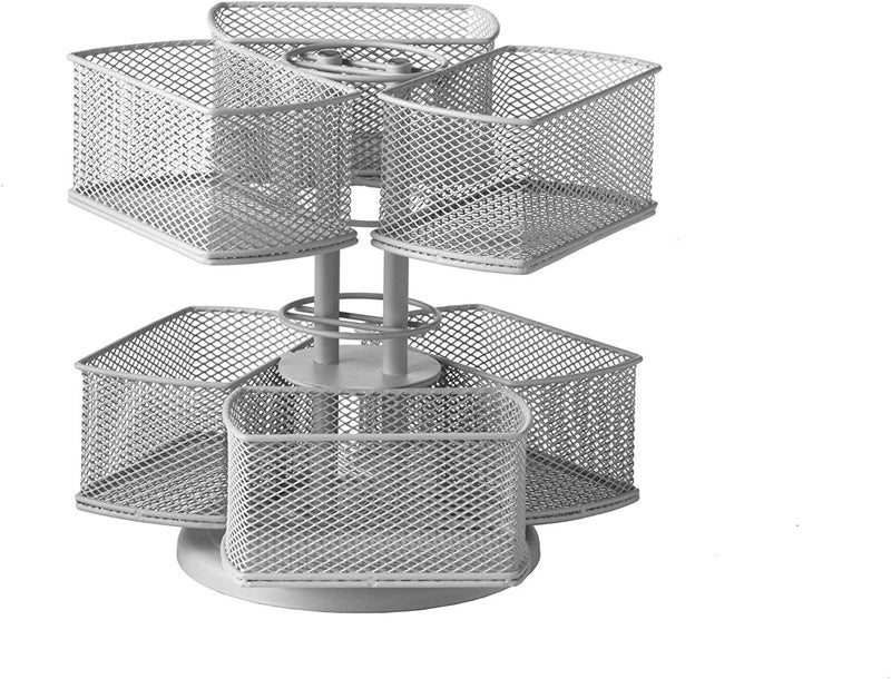Nifty Solutions Nifty 2-Tier Cosmetic Organizing Carousel - Silver Powder Coat Finish, Spins 360-Degrees, Cosmetic Bathroom or Bedroom Vanity Storage, Beauty Supplies Organizer, Lazy Susan Platform