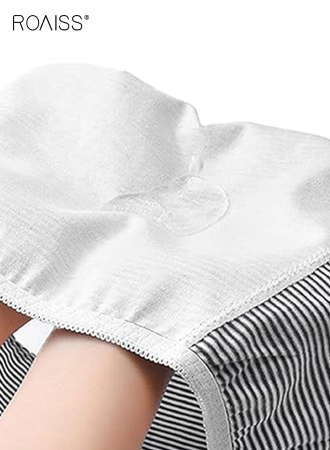رويس ملابس داخلية نسائية فسيولوجية من 4 قطع، ملابس داخلية نسائية مخططة متوسطة الارتفاع، مضادة للتسرب، مضادة للبكتيريا، قابلة للتنفس، قطنية، ملابس داخلية صحية متعددة الألوان - Image 3