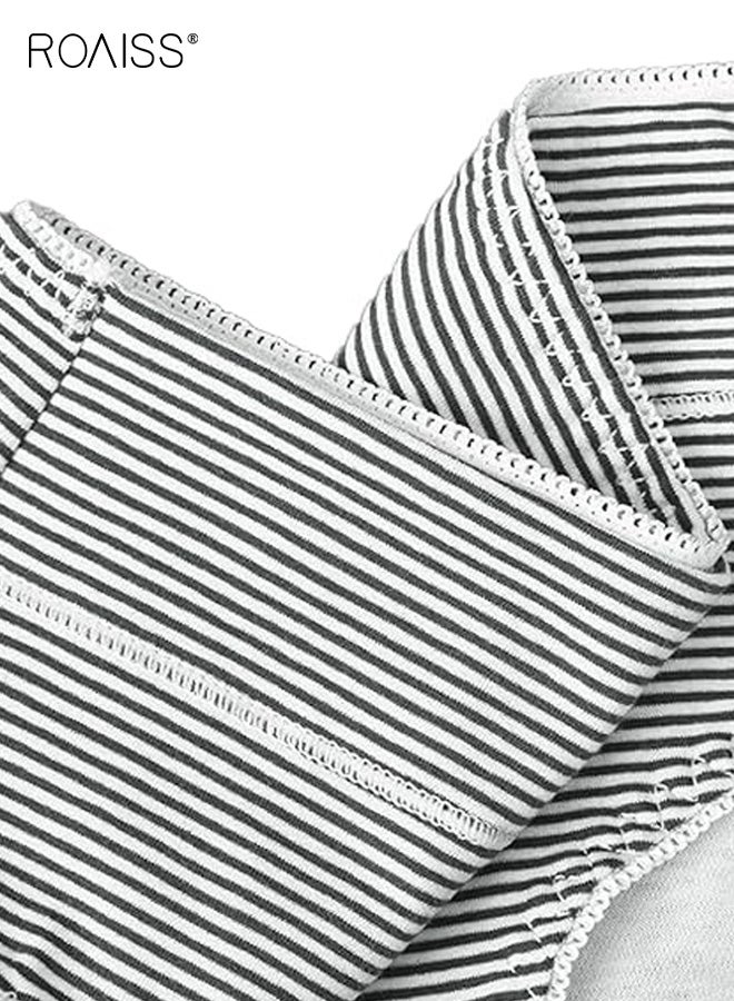 رويس ملابس داخلية نسائية فسيولوجية من 4 قطع، ملابس داخلية نسائية مخططة متوسطة الارتفاع، مضادة للتسرب، مضادة للبكتيريا، قابلة للتنفس، قطنية، ملابس داخلية صحية متعددة الألوان - Image 5