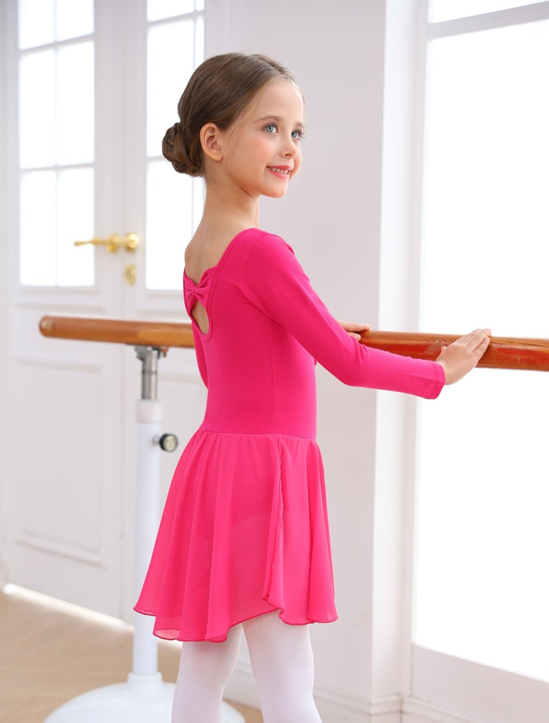 MdnMd Long Sleeve Ballet Leotards for Girls Toddler Dance Leotard Skirted Gymnastics Ballerina Dress AM300 (Rose, 6-8 Years) - Image 3