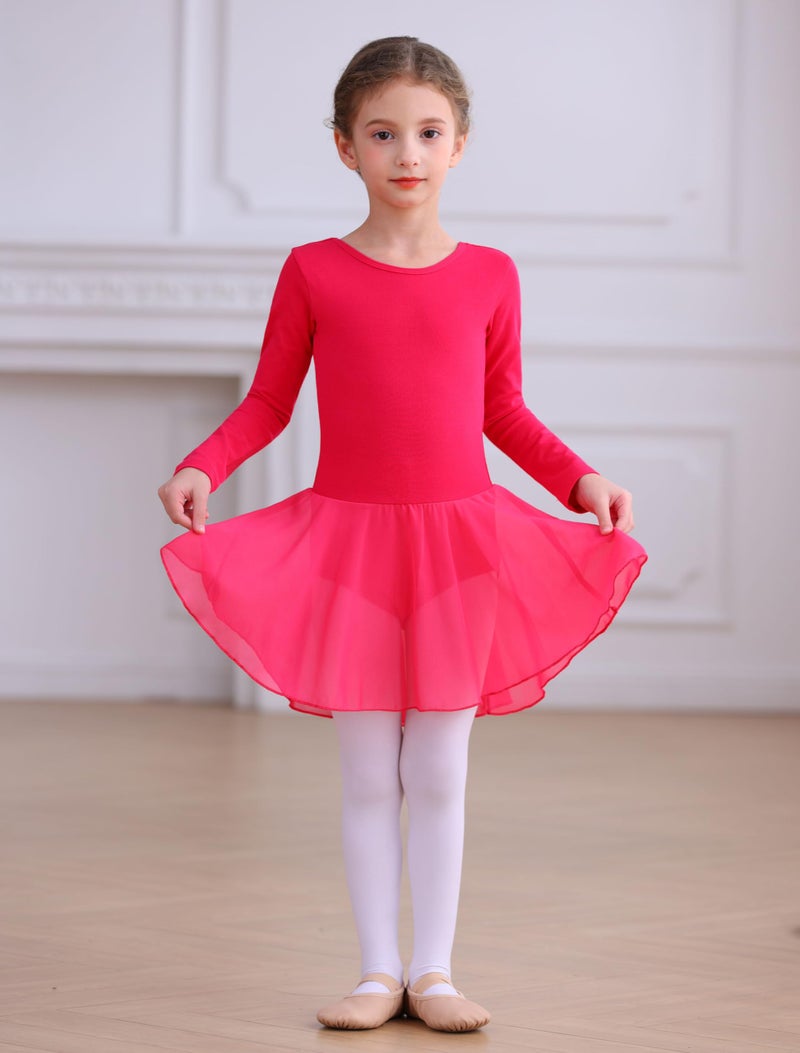 MdnMd Long Sleeve Ballet Leotards for Girls Toddler Dance Leotard Skirted Gymnastics Ballerina Dress AM300 (Rose, 6-8 Years) - Image 5