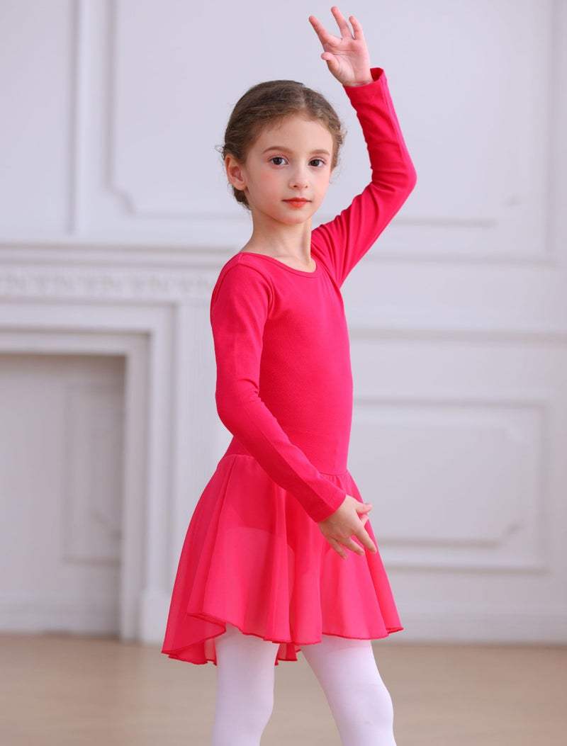 MdnMd Long Sleeve Ballet Leotards for Girls Toddler Dance Leotard Skirted Gymnastics Ballerina Dress AM300 (Rose, 6-8 Years) - Image 4