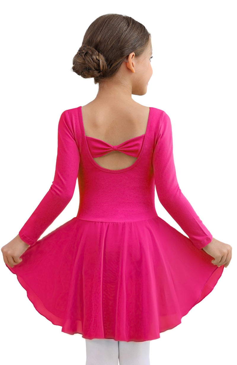 MdnMd Long Sleeve Ballet Leotards for Girls Toddler Dance Leotard Skirted Gymnastics Ballerina Dress AM300 (Rose, 6-8 Years) - Image 1