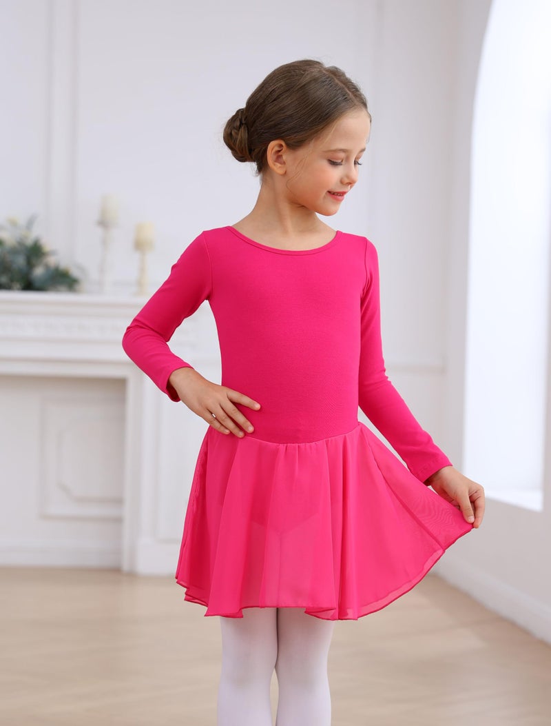 MdnMd Long Sleeve Ballet Leotards for Girls Toddler Dance Leotard Skirted Gymnastics Ballerina Dress AM300 (Rose, 6-8 Years) - Image 2