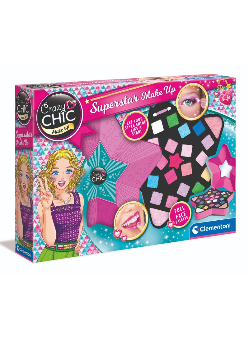 Clementoni Crazy Chic Superstar Make Up | Make Up Toy Kit | Do it Youself | Pretend Play | Arts & Crafts | Easy to Use | Develops Fine Motor Skills & Creativity | Colorful | Fashionable | Perfect Gift for Fashion Lovers! - Image 1