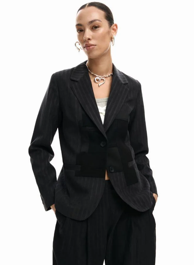 Striped patch blazer