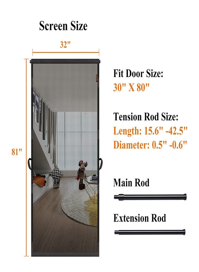 MAGZO Hanging Screen Door, Fits Door Size 30" x 80" (Curtain Size 32'' x 81''), Upgraded Fiberglass Screen Doors with Tension Rod&Hook&Loop (One Piece Can be Installed in 2 Ways), Weighted Bottom - Image 3