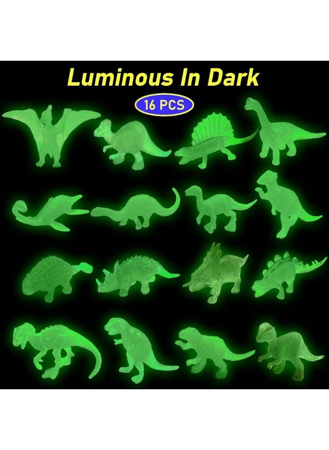 HAPTIME 16 Pcs Mini Dinosaur Figures, Small Luminous Dinosaur Toy, Glow in The Dark Dinosaur Party Favors Cake Toppers, Plastic Dino Toys for Kids Easter Basket Suffers Treasure Goody Bag - pzsku/Z3F5BFFBB9E343D54E6D1Z/45/_/1729416038/d2d382a6-7056-446b-b173-04c2d0511893