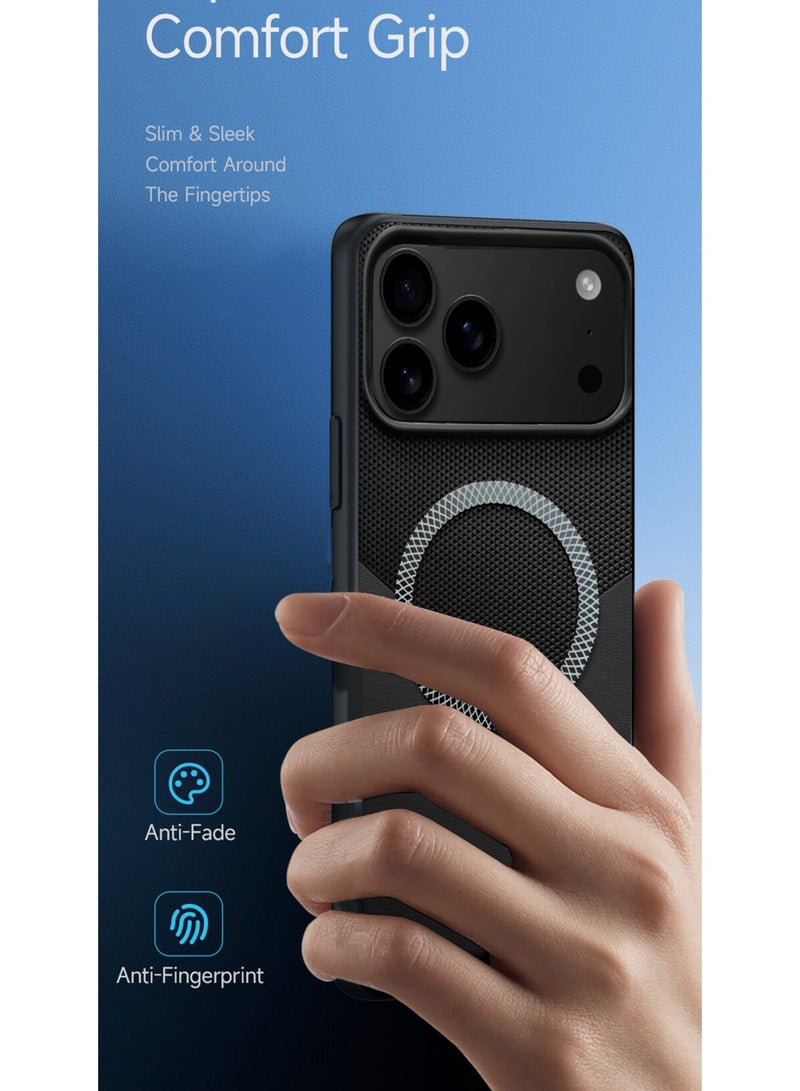 Wtech Apple iPhone 17 Pro 5G 2025 Luxury Leather Spliced with Durable Protection Magsafe Phone Case Cover (MCMPMN) - Black - Image 2