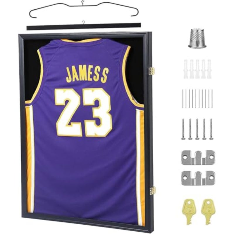 Jersey Frame Display Case, Large Lockable Shadow Box Sports Jersey Frame with UV Protection Acrylic for Baseball Basketball Football Soccer Hockey Shirt, Uniform, Graduates Black - Image 1