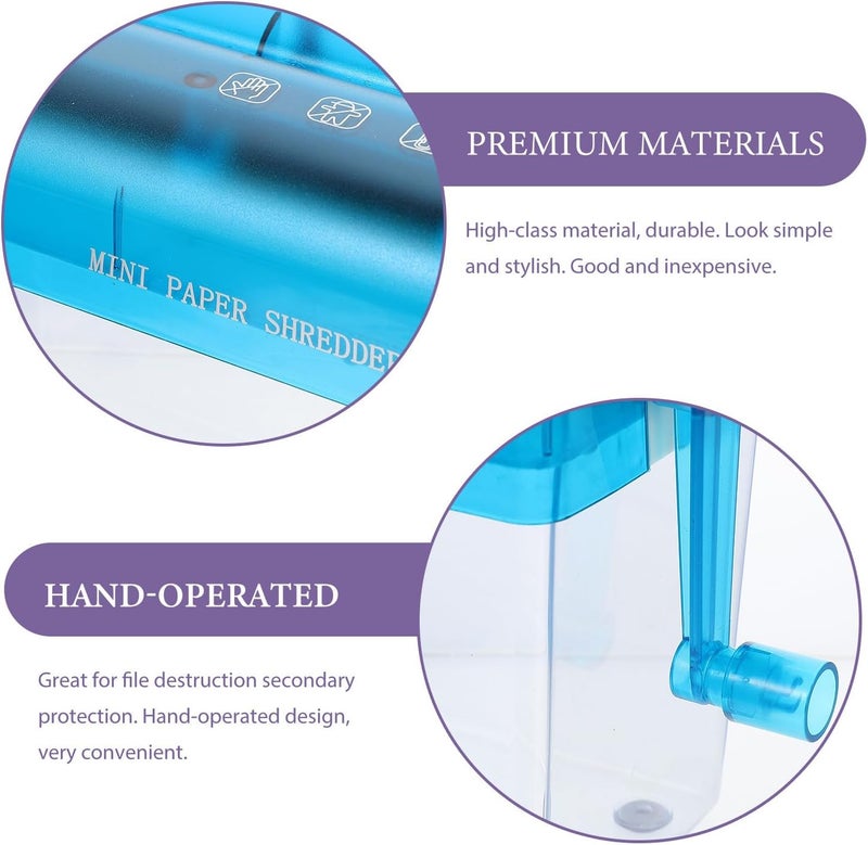 Manual Hand Shredder A6 Small Desktop Wear-Resistant Crosscut Paper Shredder for Home Office School Use Blue - Image 3