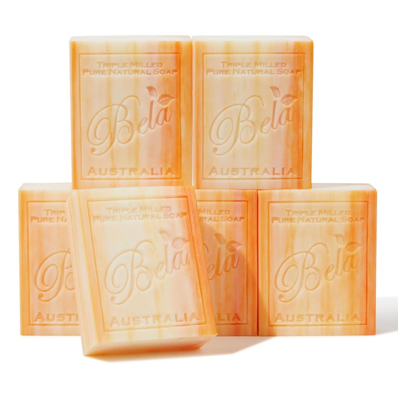BELA Orange Zest Soap Bars 33 OZ Pack of 6 French Triple Milled Bar Soap with Organic Shea Butter Soap Bar for All Skin Types Long Lasting Made in Australia