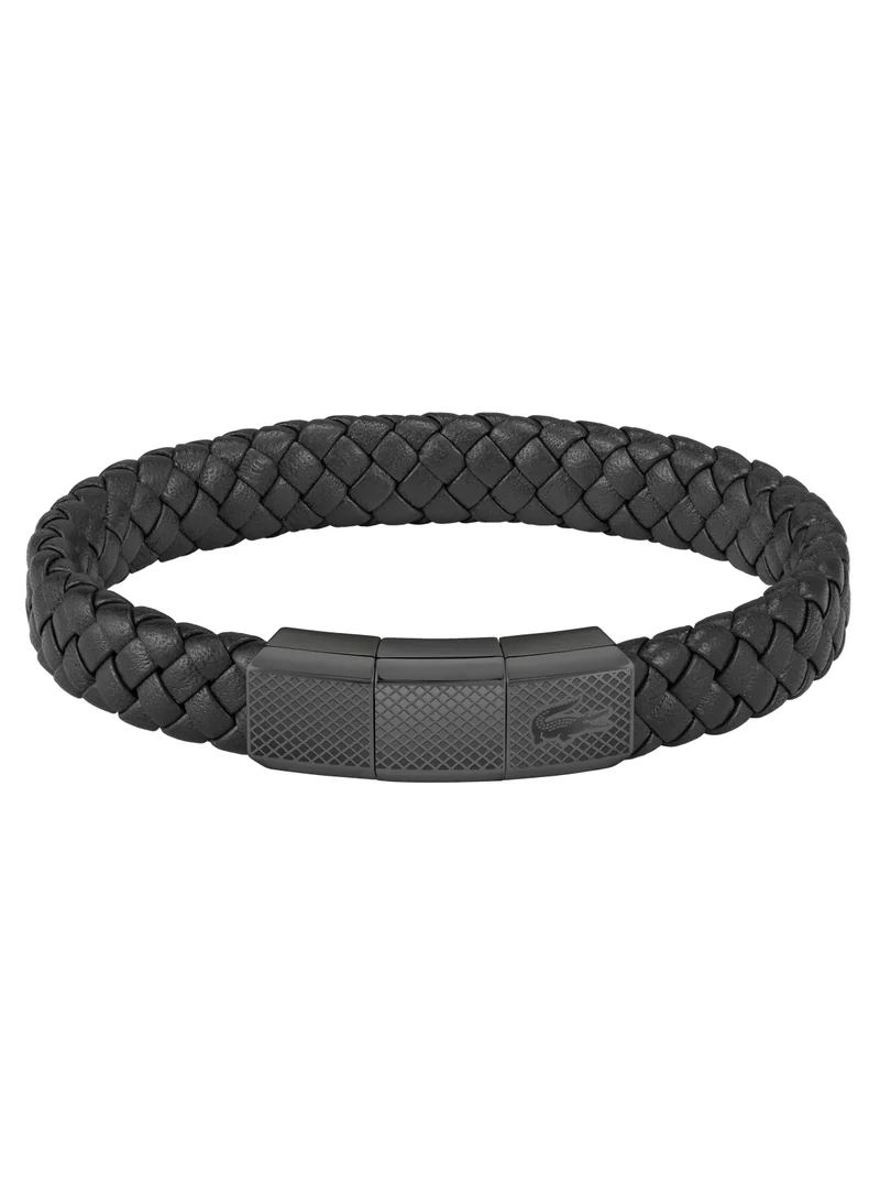 لاكوست Lacoste Men's Black Leather Bracelet - 2040285