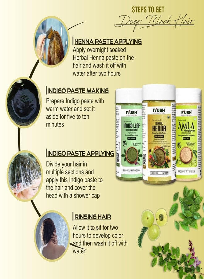IYUSH Herbal Ayurveda Amla Powder with Indigo Powder for Hair and Herbal Henna Powder for Hair Colour - 750gm | Natural Hair Colour | Hair Mask for Dry and Frizzy Hair | Hair Volume Powder |250gm each - Image 5