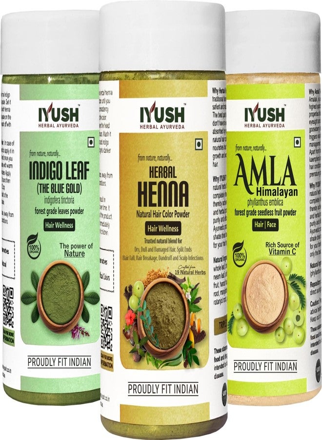 IYUSH Herbal Ayurveda Amla Powder with Indigo Powder for Hair and Herbal Henna Powder for Hair Colour - 750gm | Natural Hair Colour | Hair Mask for Dry and Frizzy Hair | Hair Volume Powder |250gm each - Image 1