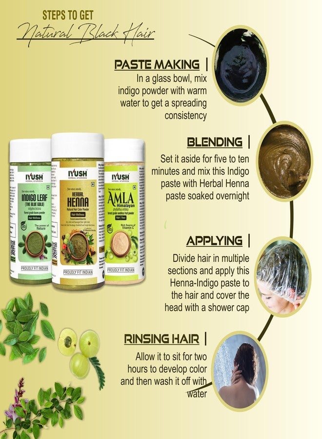 IYUSH Herbal Ayurveda Amla Powder with Indigo Powder for Hair and Herbal Henna Powder for Hair Colour - 750gm | Natural Hair Colour | Hair Mask for Dry and Frizzy Hair | Hair Volume Powder |250gm each - Image 4