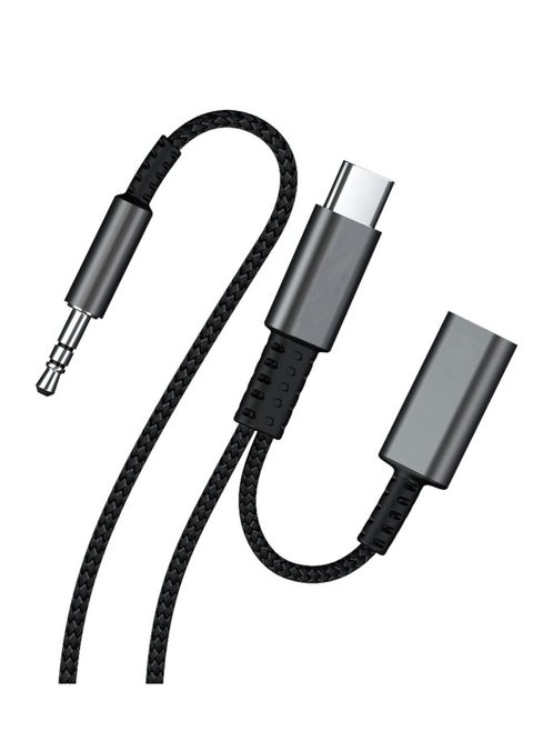 USB C to 3.5mm Aux Cord for Car with Charging 4FT, 2-in-1 USB-C to Headphone Audio Jack Adapter and Charger, Type C aux Cable dongle for Stereo, Speaker, Samsung Galaxy S23 S21 S22 A53 and More (4FT)