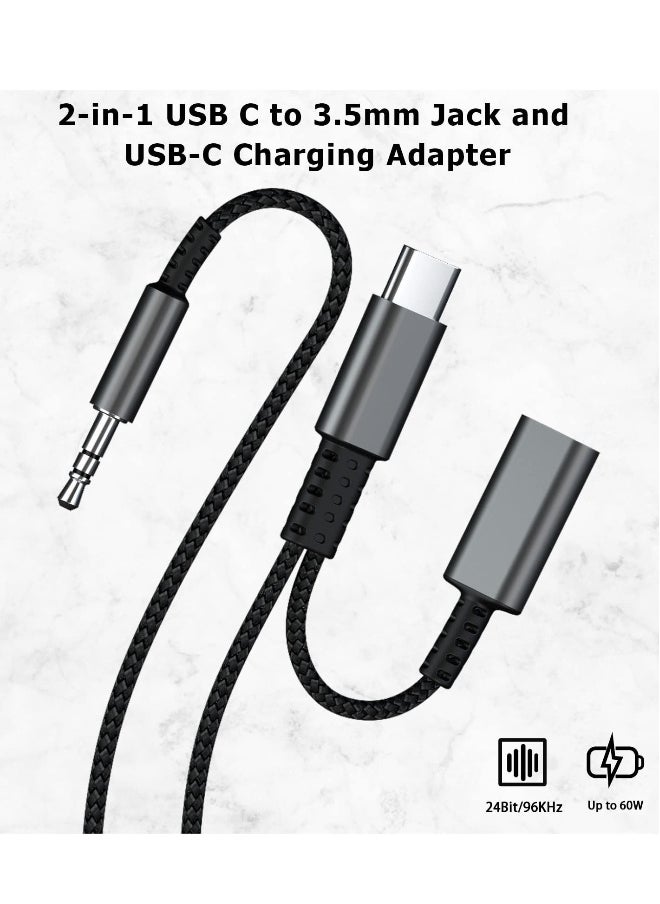 Generic - USB C to 3.5mm Aux Cord for Car with Charging 4FT, 2-in-1 USB-C to Headphone Audio Jack Adapter and Charger, Type C aux Cable dongle for Stereo, Speaker, Samsung Galaxy S23 S21 S22 A53 and More (4FT) - Image 1