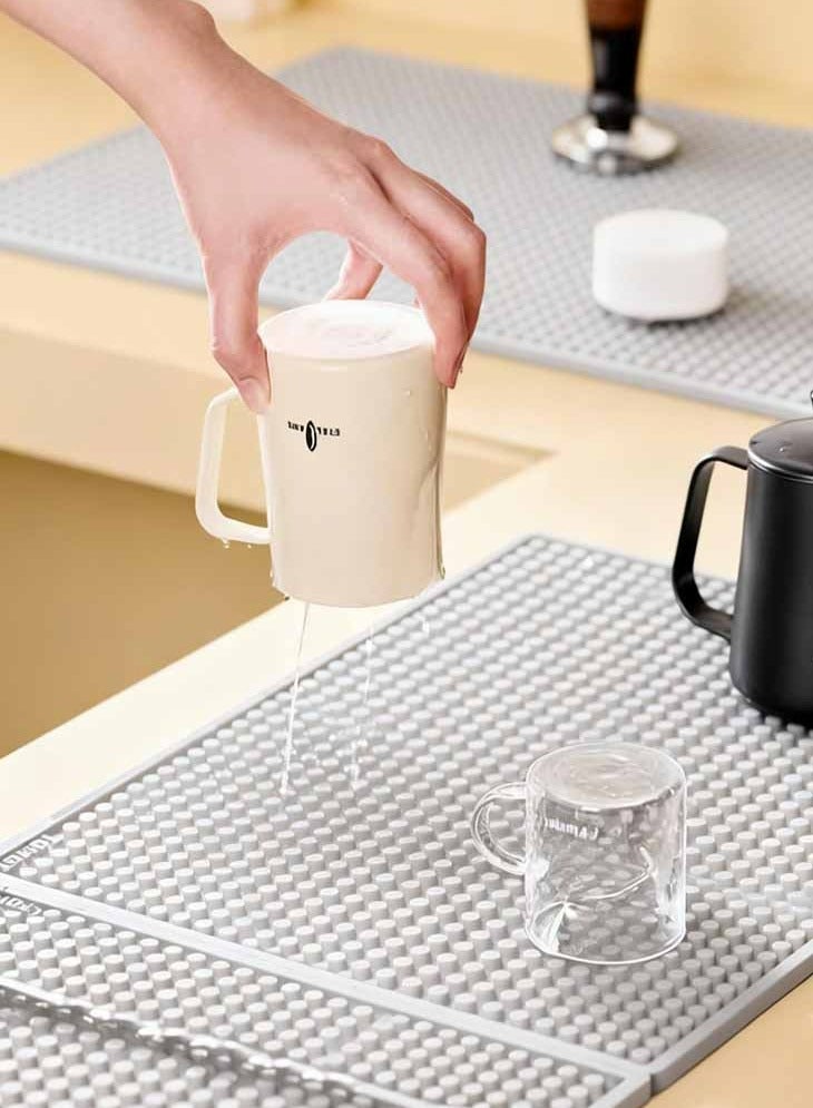 LeadMy Coffee Bar Mat Gray  –Waterproof PVC Table Mat with Anti-Slip Grip, Heat Resistant and Easy to Clean for Café, Kitchen, Tea Shop, Table Place Mats – Coffee Accessories & Coaster Use - Image 1