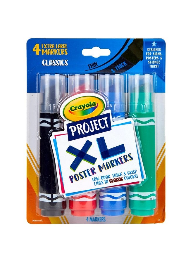 Crayola XL Poster Markers, Assorted Classic Colors, School Supplies, 4 Count - Image 1