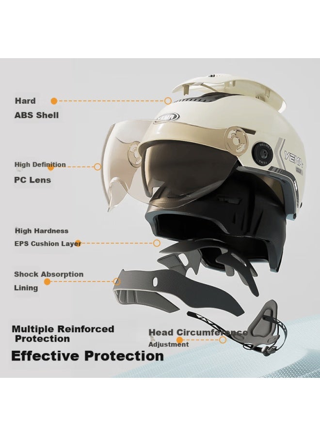 Yema 3c Certified Electric Motorcycle Helmet Uni Half Helmet Winter Warm Four Seasons Universal Dual Lens Zero-gravity Sunroof Electric Scooter Safety Helmet 370s Cool Gray With Transparent Long Le - Image 4
