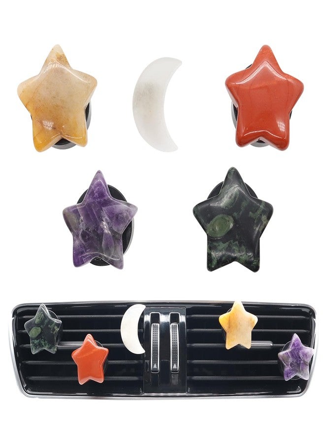 ORIESSE 5pcs Boho Car Air Freshener Vent Clips Stars Moon Natural Stone Vent Clips Car Accessories Car Decor for Women Best Wishes for Lover and Friend - Image 1