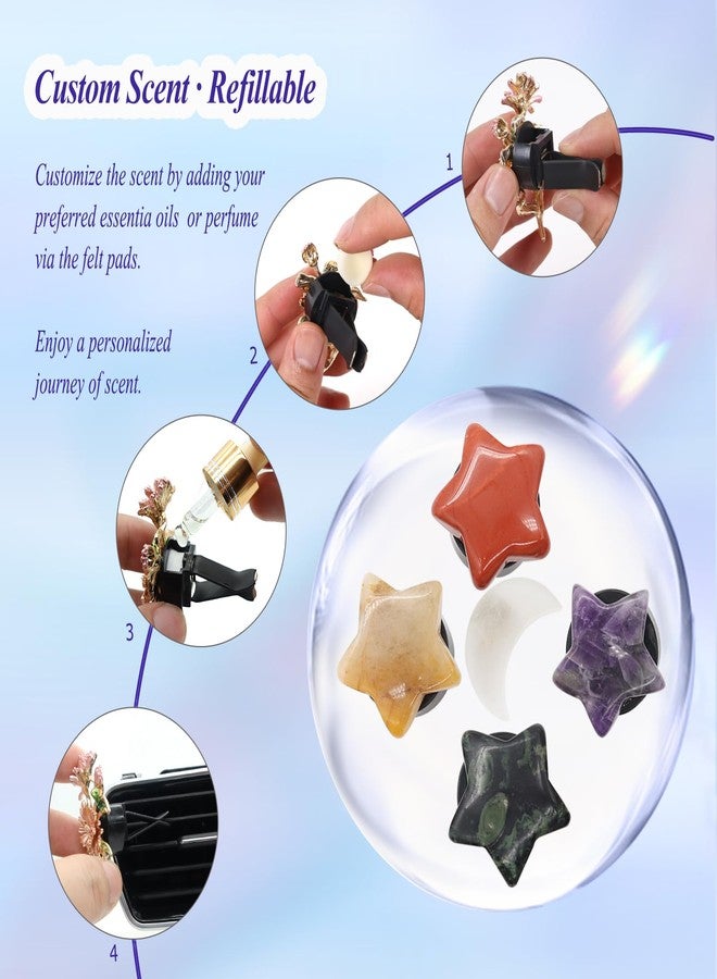 ORIESSE 5pcs Boho Car Air Freshener Vent Clips Stars Moon Natural Stone Vent Clips Car Accessories Car Decor for Women Best Wishes for Lover and Friend - Image 5