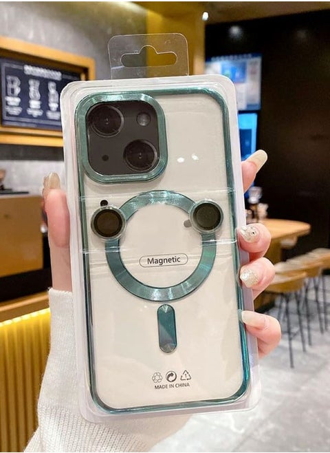 A high-quality case that supports charging the MagSafe in addition to camera lenses the same color as the case compatible with the iPhone 15 phone green color