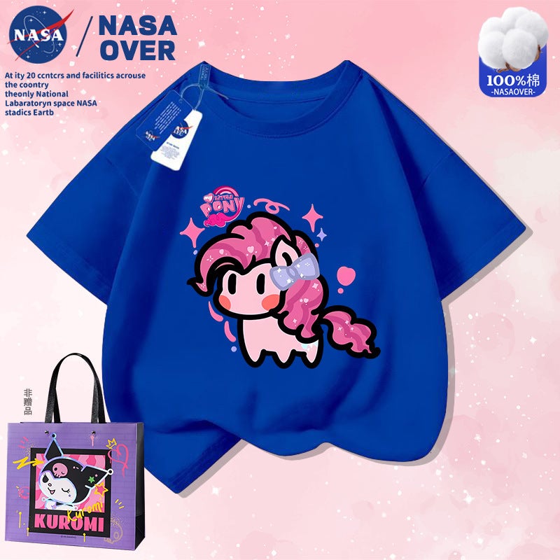 Nasa Co-Name Super Cute Q Version Color Pony T-Shirt Cuhk Children'S Cotton Short Sleeve Female Baby Cute Half Sleeve Top - Image 1
