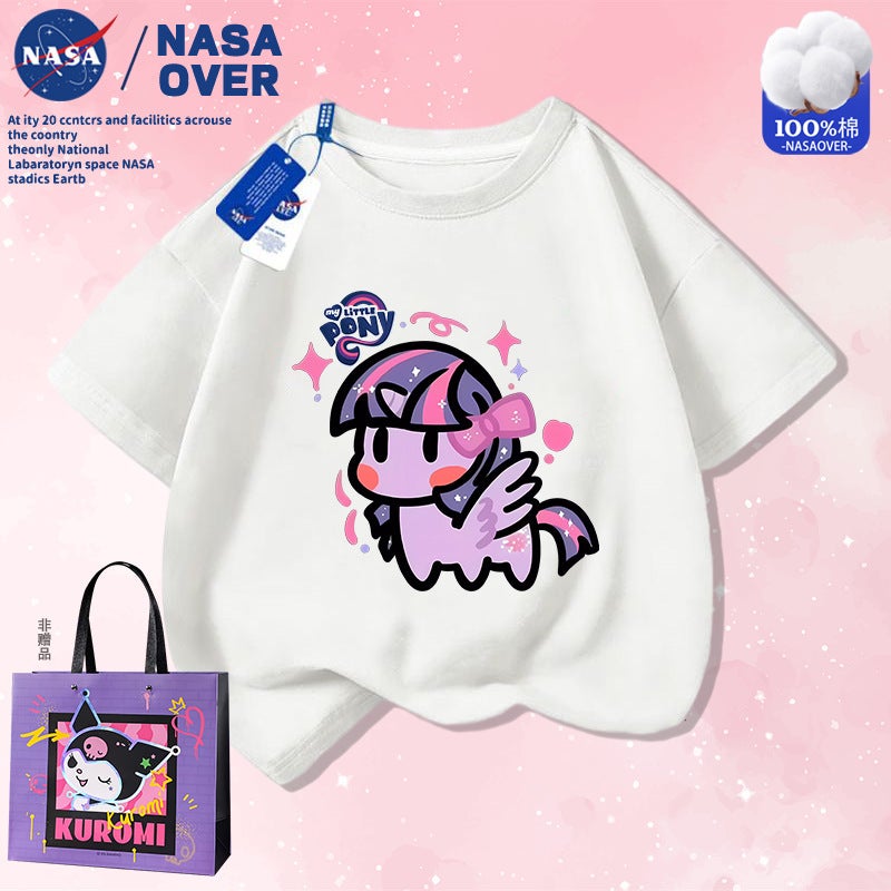 Nasa Co-Name Super Cute Q Version Color Pony T-Shirt Cuhk Children'S Cotton Short Sleeve Female Baby Cute Half Sleeve Top - Image 3