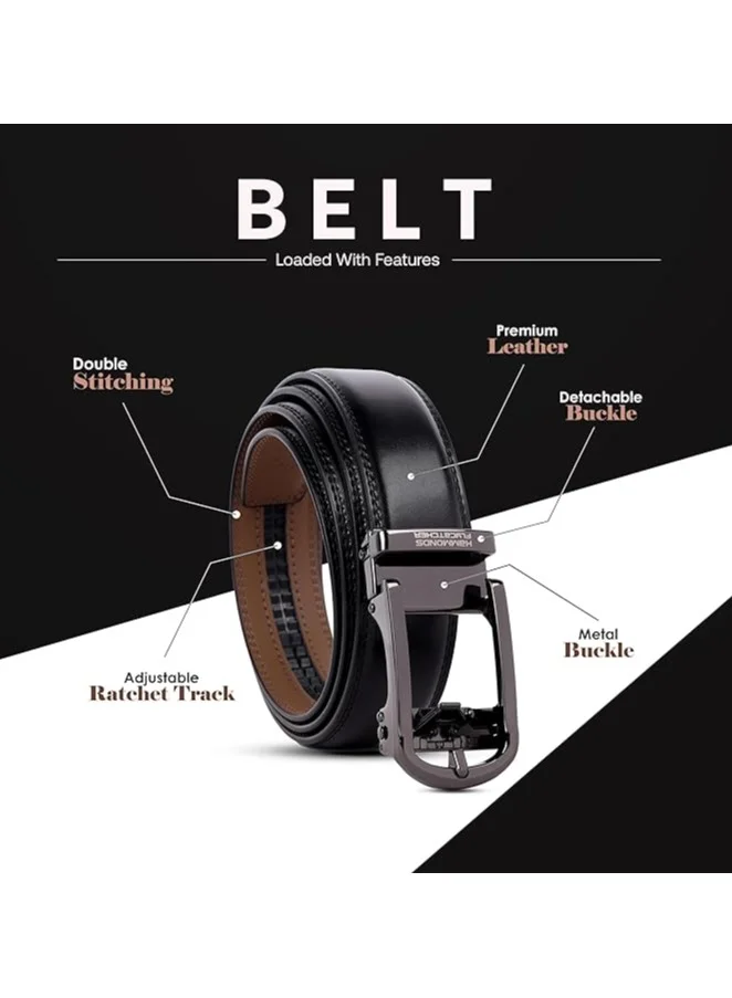 Hammonds Flycatcher  Leather Belt for Men, Premium Leather Belt with Auto Lock mechanism, Mens Belt Leather Branded with Slide Lock for Everyday Wear  | Best Price UAE