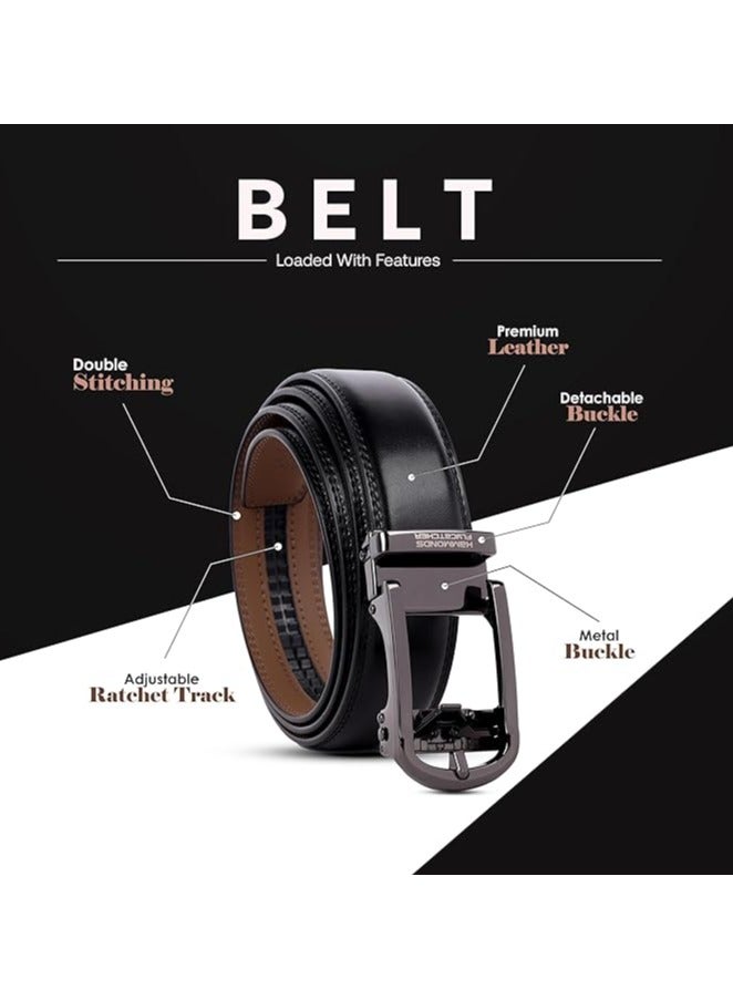 HAMMONDS FLYCATCHER Leather Belt for Men, Premium Leather Belt with Auto Lock mechanism, Mens Belt Leather Branded with Slide Lock for Everyday Wear - Image 4