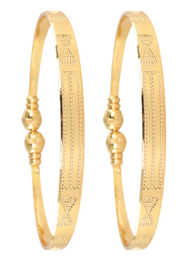 STYOLLO Elegant Gold-Plated Kada Bracelet for Women & Girls | Signature Textured Dot Slip-On Bangle | Timeless Ethnic Fashion Jewelry for Everyday Glam, Festive Looks & Gifting – Set of 2 - Image 1