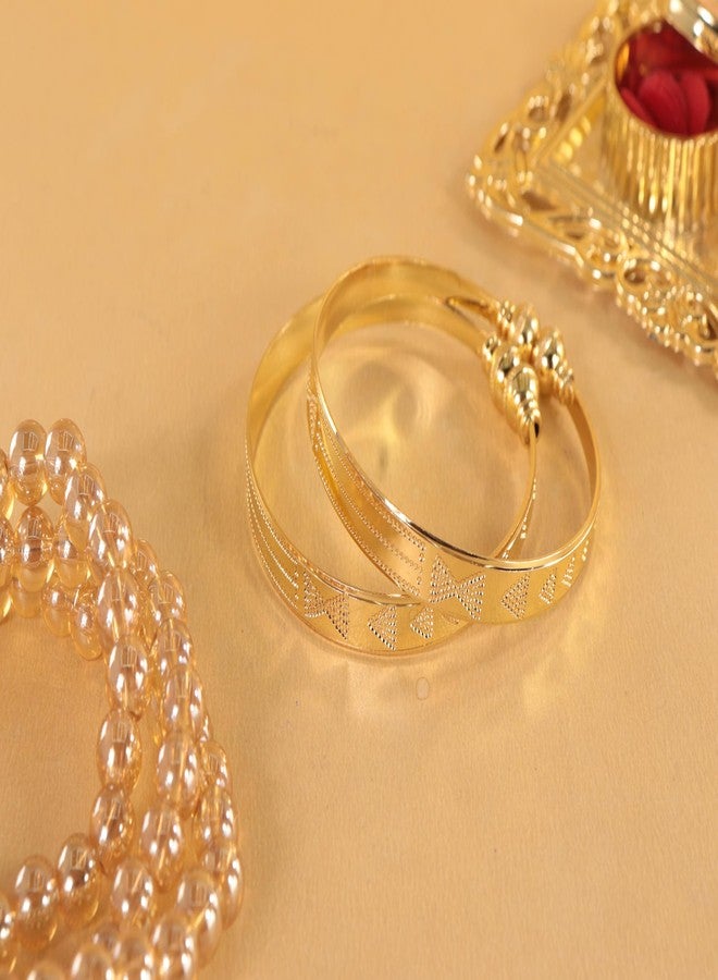 STYOLLO Elegant Gold-Plated Kada Bracelet for Women & Girls | Signature Textured Dot Slip-On Bangle | Timeless Ethnic Fashion Jewelry for Everyday Glam, Festive Looks & Gifting – Set of 2 - Image 4