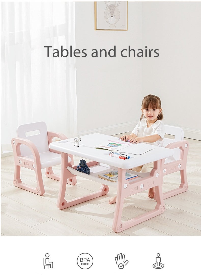 Kids Study Table and Chairs Set with Storage Rack Activity Table for Drawing Dining Playing Toddler Table and Chair Set for Kids Ages 1-8, Children Art Crafts Table Desk Set ﻿