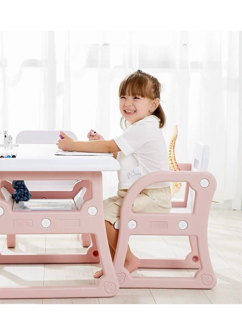 Kids Study Table and Chairs Set with Storage Rack Activity Table for Drawing Dining Playing Toddler Table and Chair Set for Kids Ages 1-8, Children Art Crafts Table Desk Set ﻿