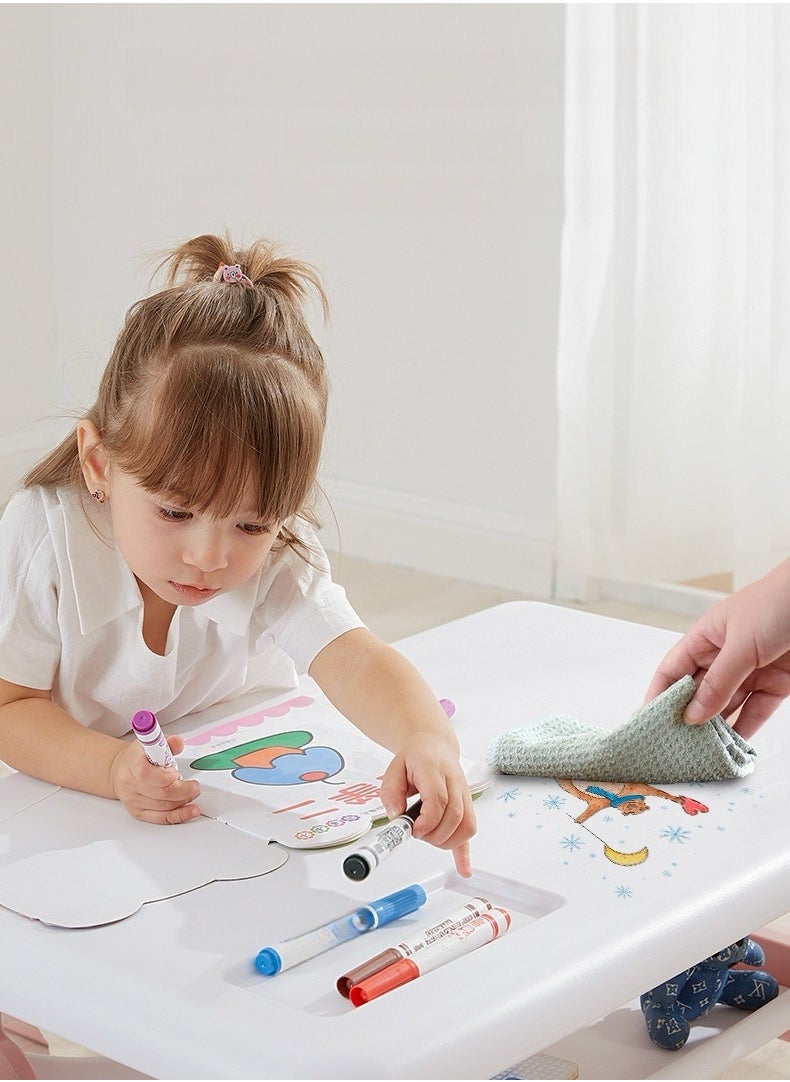 Kids Study Table and Chairs Set with Storage Rack Activity Table for Drawing Dining Playing Toddler Table and Chair Set for Kids Ages 1-8, Children Art Crafts Table Desk Set ﻿