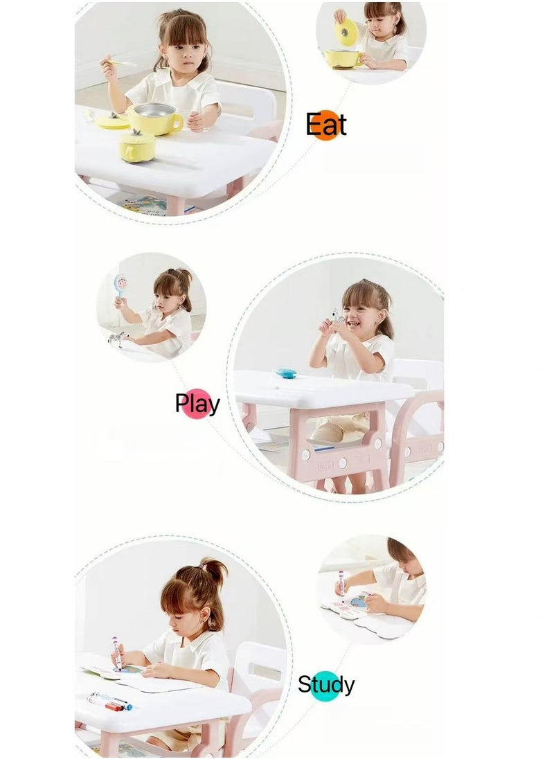 Kids Study Table and Chairs Set with Storage Rack Activity Table for Drawing Dining Playing Toddler Table and Chair Set for Kids Ages 1-8, Children Art Crafts Table Desk Set ﻿