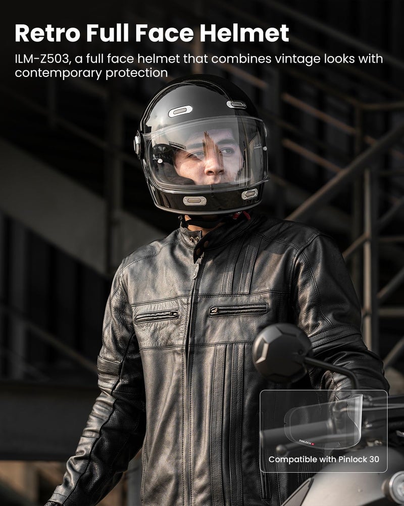 ILM Full Face Motorcycle Helmet Retro for Adult with Visor Vintage Helmets for Cruisers Scooters Mopeds Pinlock Compatible DOT Model Z503(White, Medium) - Image 2