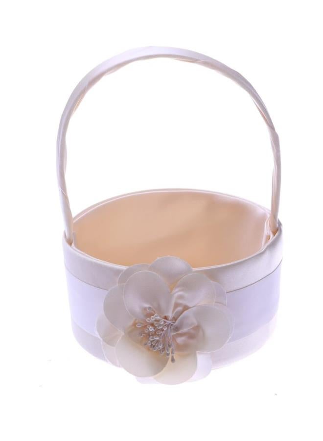 klarako Wedding Flower Girl Basket Vintage Satin Basket for Wedding Ceremony Party Decoration (Beige) - Image 1
