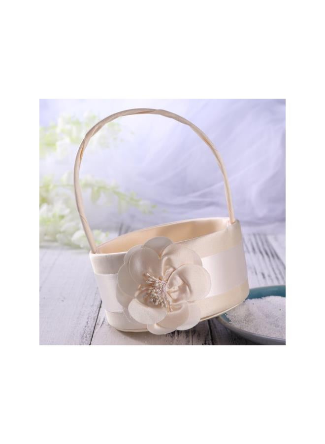 klarako Wedding Flower Girl Basket Vintage Satin Basket for Wedding Ceremony Party Decoration (Beige) - Image 3