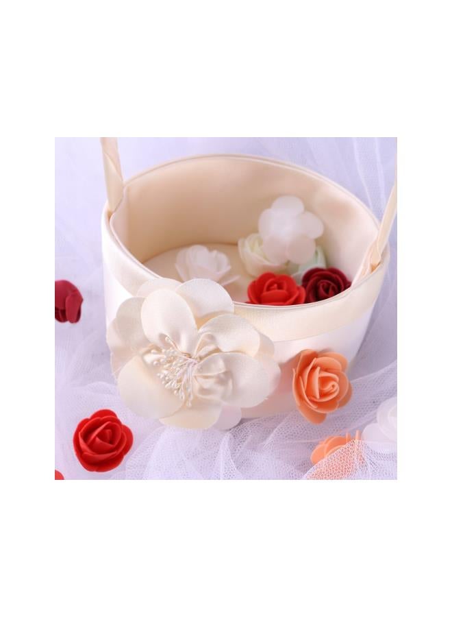 klarako Wedding Flower Girl Basket Vintage Satin Basket for Wedding Ceremony Party Decoration (Beige) - Image 5