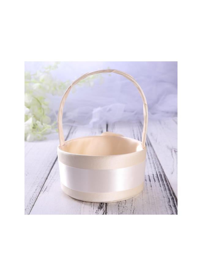 klarako Wedding Flower Girl Basket Vintage Satin Basket for Wedding Ceremony Party Decoration (Beige) - Image 4