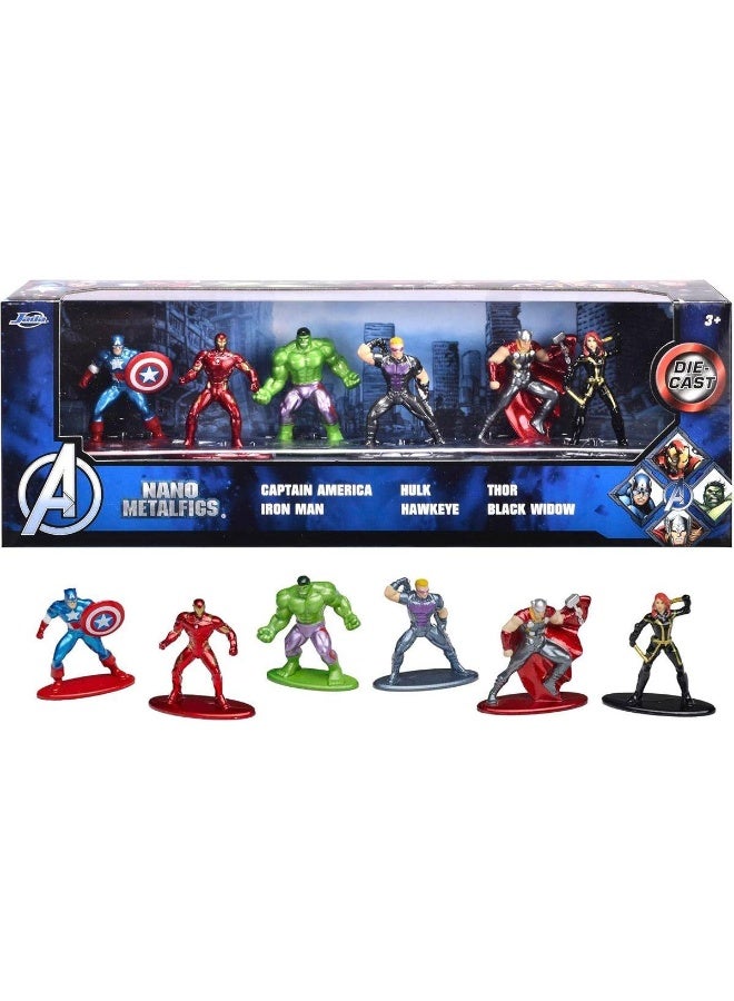 Jada Nano Metalfigs Marvel Avengers Die-cast Figure Diorama Pack (4 cm, Pack of 6) - Image 1