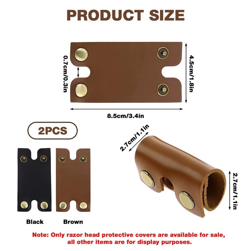 M'AYCREATE ® PU Razor Blade Covers, Set of 2Pcs Razor Head Protective Sheath Cover, Metal Snap Button Closure Design - Image 2