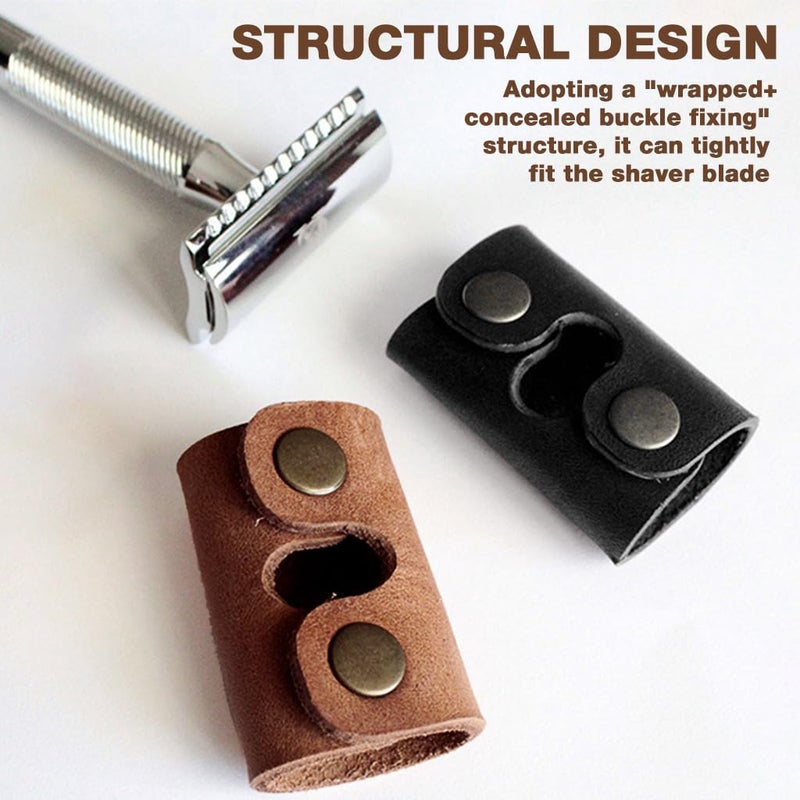 M'AYCREATE ® PU Razor Blade Covers, Set of 2Pcs Razor Head Protective Sheath Cover, Metal Snap Button Closure Design - Image 5